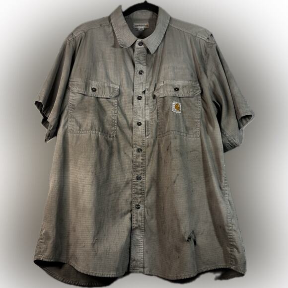Carhartt Thrashed Distressed Men Size XL Ripstop Button-Down SS Work Shirt Gray - Picture 1 of 9